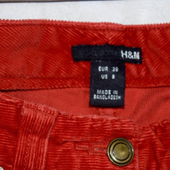 H&M Red Corduroy High Rise Flare Pants Trousers Women's Size 8 - Picture 3 of 5